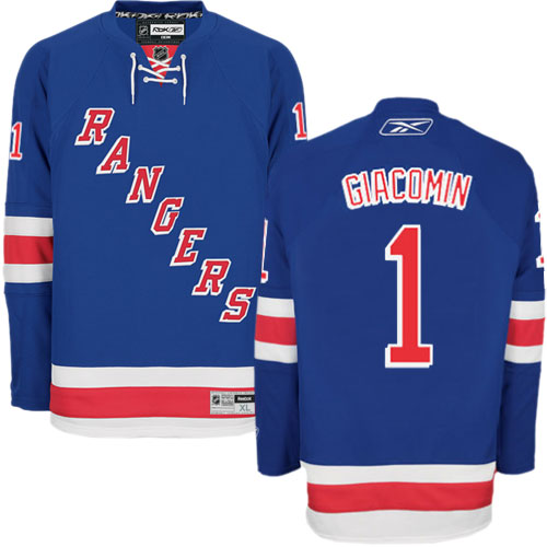 #1 Men's Eddie Giacomin Premier Home Jersey - Reebok NHL New York Rangers Royal Blue
