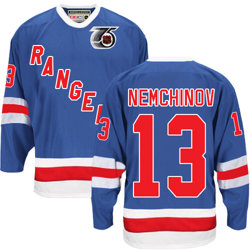 #13 Men's Sergei Nemchinov Authentic Jersey - CCM NHL 75TH Throwback New York Rangers Royal Blue
