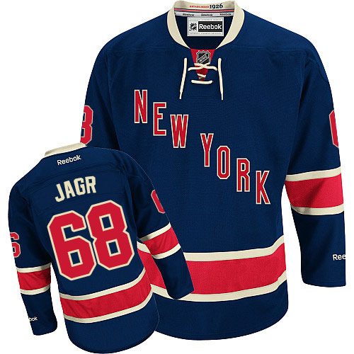 #68 Men's Jaromir Jagr Premier Third Jersey - Reebok NHL New York Rangers Navy Blue