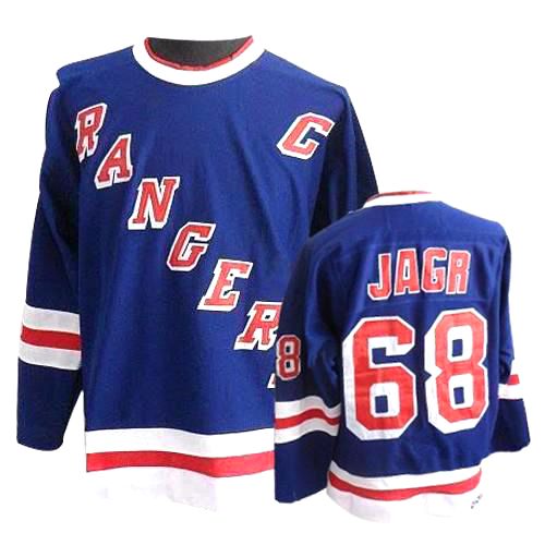 #68 Men's Jaromir Jagr Authentic Jersey - CCM NHL Throwback New York Rangers Royal Blue