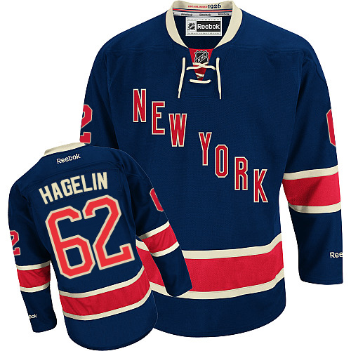 #62 Men's Carl Hagelin Authentic Third Jersey - Reebok NHL New York Rangers Navy Blue