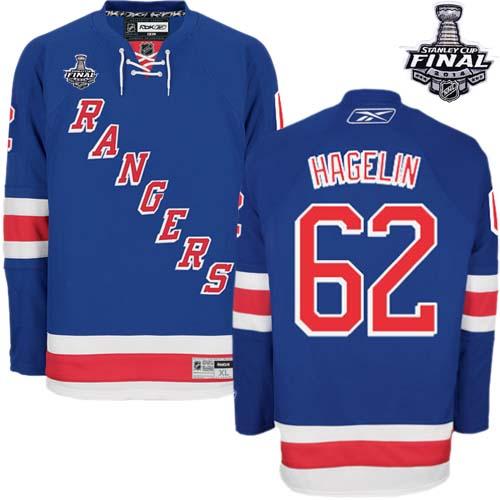 #62 Men's Carl Hagelin Authentic Home Jersey - Reebok NHL 2014 Stanley Cup New York Rangers Royal Blue