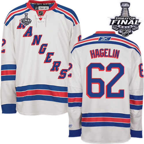 #62 Men's Carl Hagelin Premier Away Jersey - Reebok NHL 2014 Stanley Cup New York Rangers White