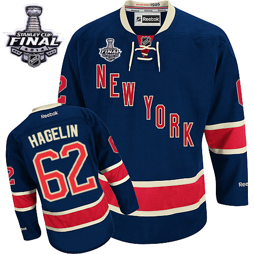 #62 Men's Carl Hagelin Premier Third Jersey - Reebok NHL 2014 Stanley Cup New York Rangers Navy Blue