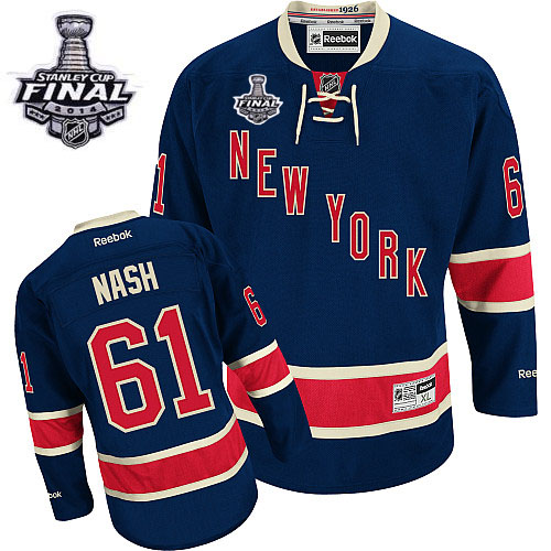 #61 Men's Rick Nash Premier Third Jersey - Reebok NHL 2014 Stanley Cup New York Rangers Navy Blue