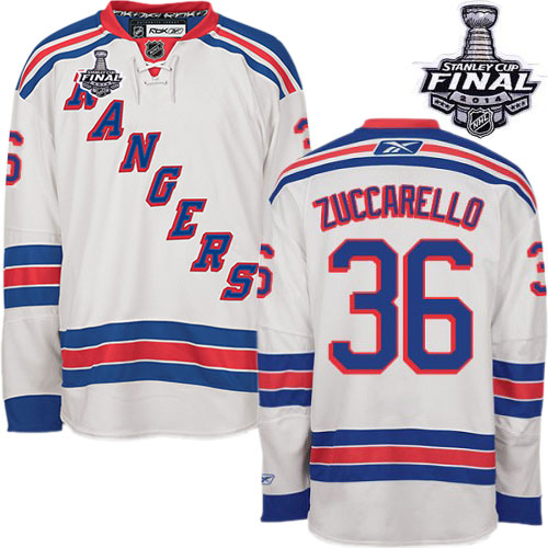 #36 Men's Mats Zuccarello Premier Away Jersey - Reebok NHL 2014 Stanley Cup New York Rangers White