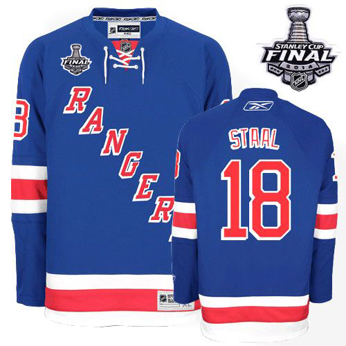 #18 Men's Marc Staal Premier Home Jersey - Reebok NHL 2014 Stanley Cup New York Rangers Royal Blue