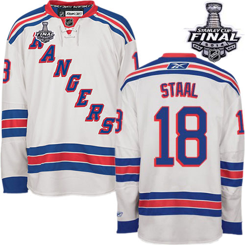 #18 Men's Marc Staal Authentic Away Jersey - Reebok NHL 2014 Stanley Cup New York Rangers White