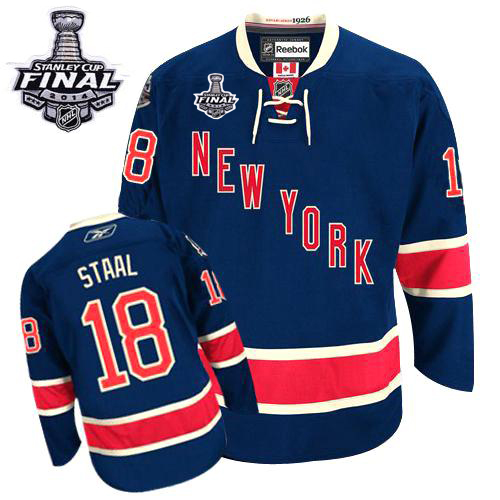 #18 Men's Marc Staal Premier Third Jersey - Reebok NHL 2014 Stanley Cup New York Rangers Navy Blue
