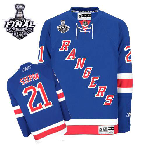 #21 Men's Derek Stepan Authentic Home Jersey - Reebok NHL 2014 Stanley Cup New York Rangers Royal Blue