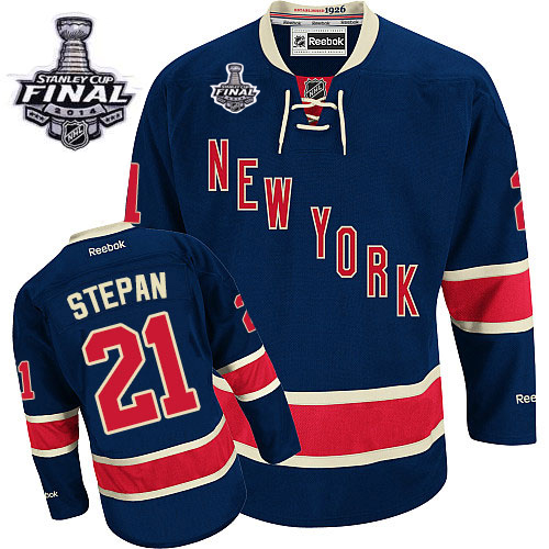 #21 Men's Derek Stepan Authentic Third Jersey - Reebok NHL 2014 Stanley Cup New York Rangers Navy Blue