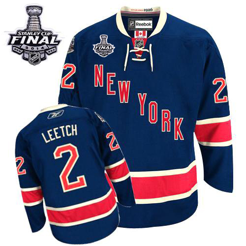 #2 Men's Brian Leetch Premier Third Jersey - Reebok NHL 2014 Stanley Cup New York Rangers Navy Blue