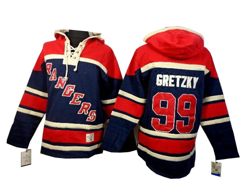 #99 Men's Wayne Gretzky Premier Jersey - Old Time Hockey NHL New York Rangers Navy Blue Sawyer Hooded Sweatshirt