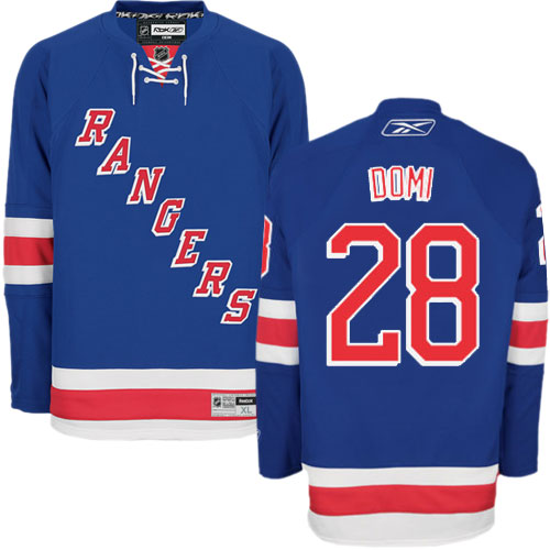 #28 Men's Tie Domi Premier Home Jersey - Reebok NHL New York Rangers Royal Blue