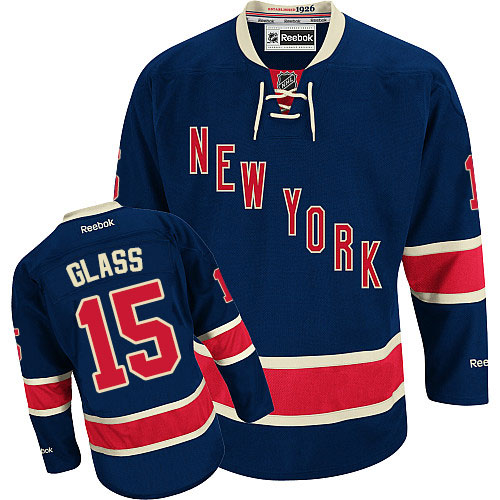 #15 Men's Tanner Glass Premier Third Jersey - Reebok NHL New York Rangers Navy Blue